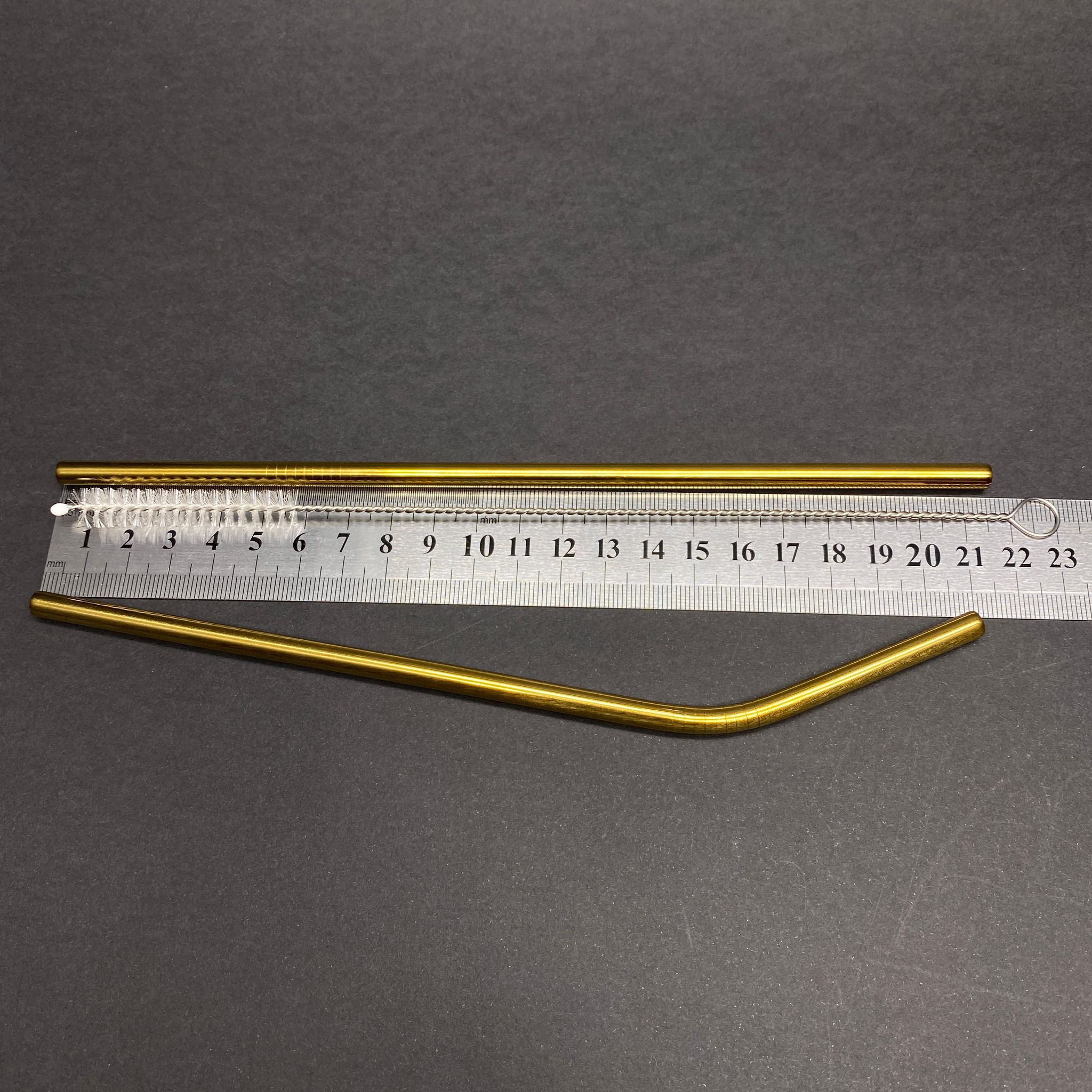 Paslanmaz Gold Çelik Pipet Seti - Fırça + Eğik Pipet + Düz Pipet