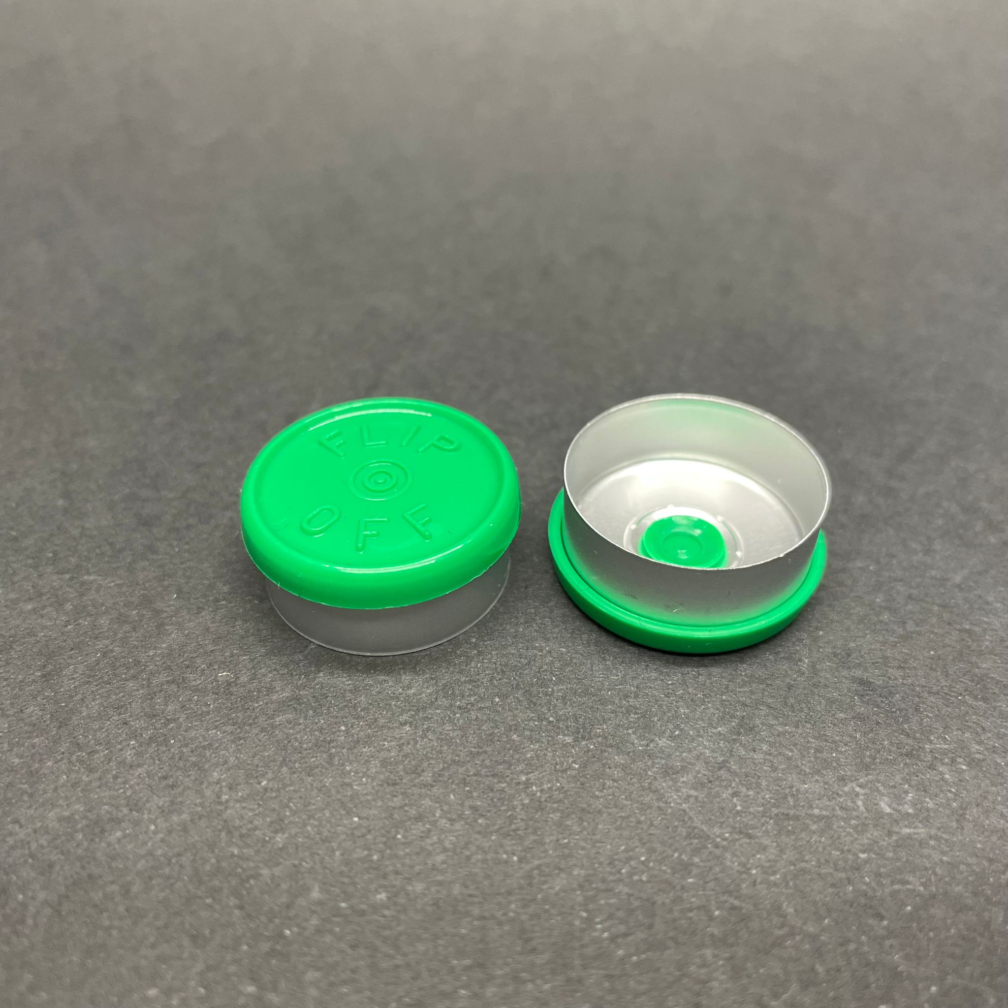 Penisilin Alüminyum Flakon Kapak Üstü Yazılı Yeşil -  20 Mm Düz Renkli Flip-Off Kapak