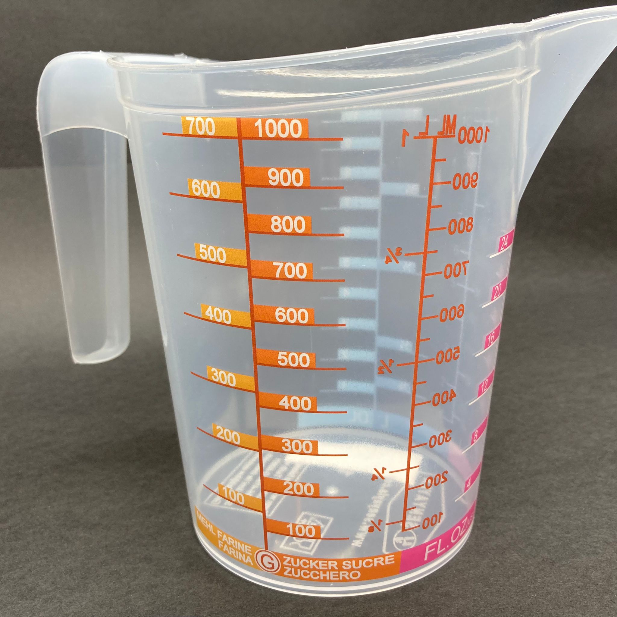Plastik Ölçü Kabı - Özel Ölçekli Kap 1 Litre  - Dereceli Ölçek - Un Şeker Vs İçin Ayrı Ayrı Gösterir