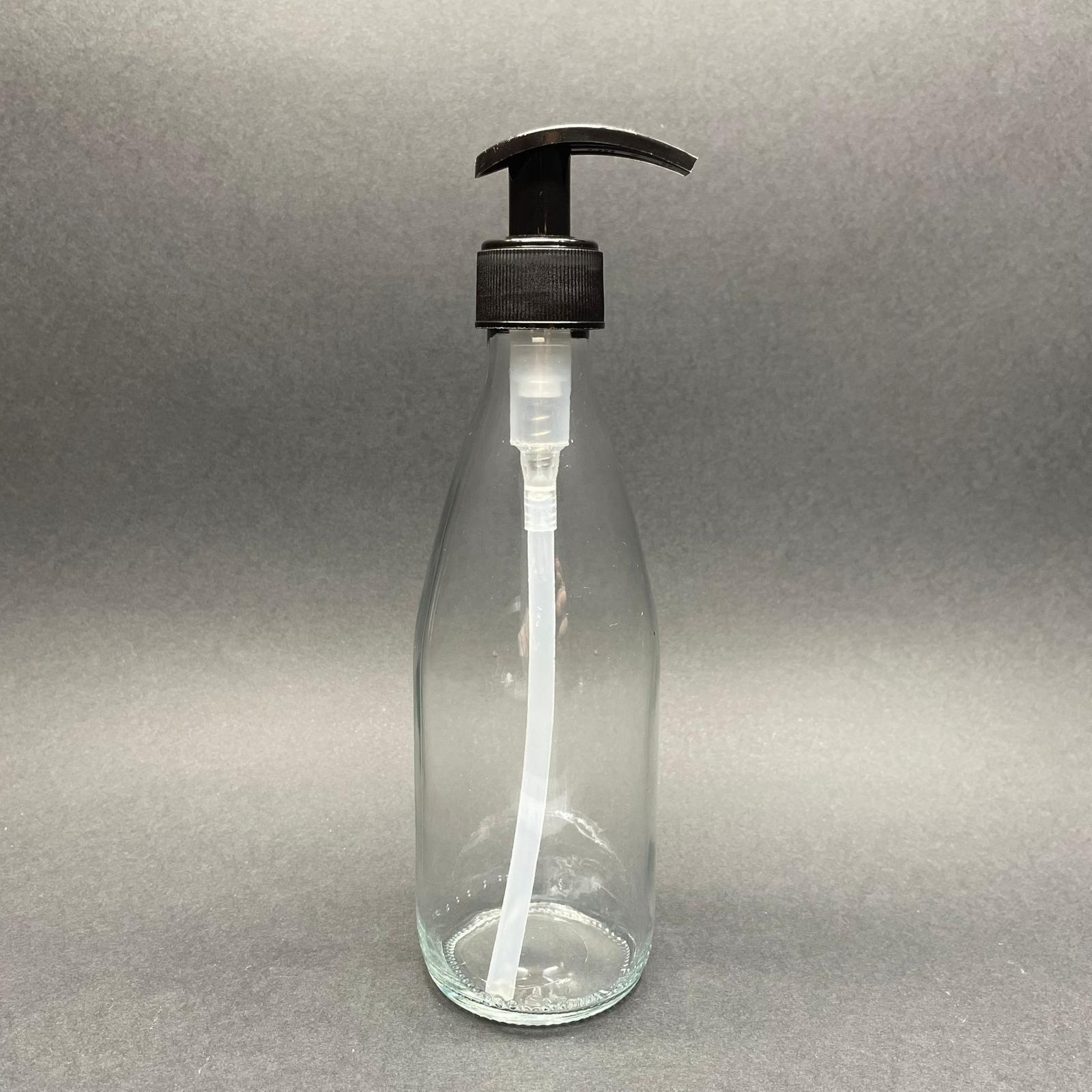 Siyah Pompalı Cam Şişe - Cam Sıvı Sabun Şişesi - Cam Şampuan, Losyon Şişesi - 330 Ml