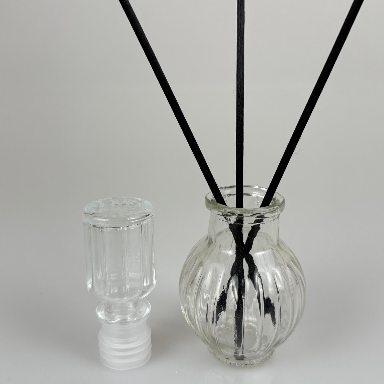 Yuvarlak  Lüks Model Cam Bambu Oda Kokusu Şişesi + Cam Tıpa + 3 Adet Fiber Bambu Çubuk - 50 Ml Set Takım - Hediyelik Promosyon Lüx Diffuser Şişeleri